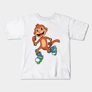 Cartoon monkey riding inline skates Kids T-Shirt